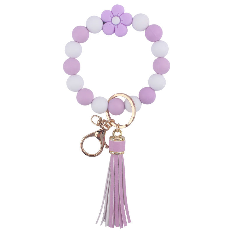 Wholesale Cartoon Flower Silicone Handmade Beaded Wrist Keychain